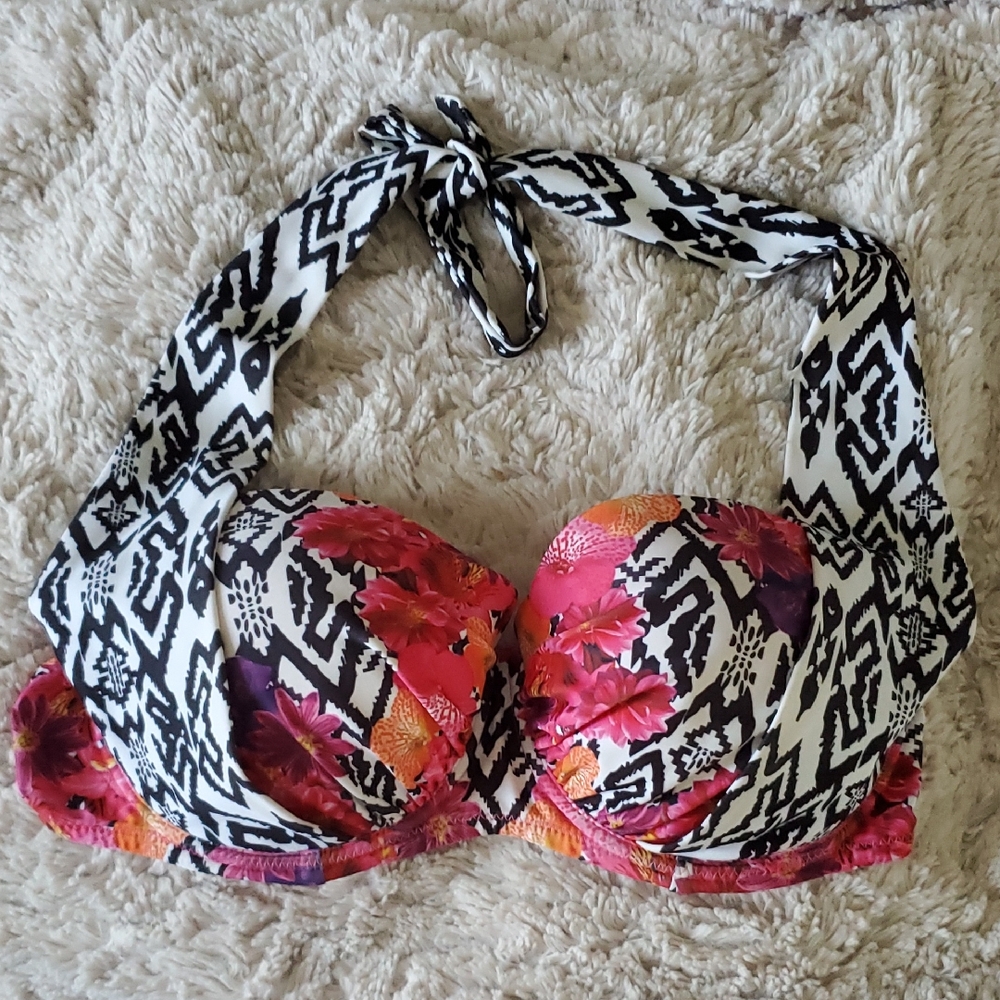 Colorful Floral and Geometric Bikini Top